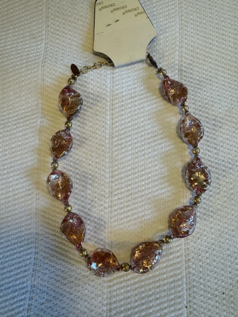 Perkins - Gold Fleck Pink Glass Bead Necklace
